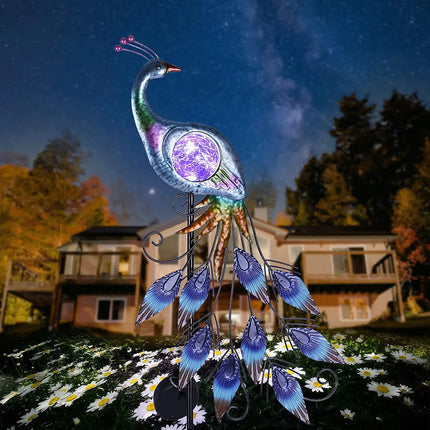 Adorno Pavo Real Led Para Jardín Con Panel Carga Solar Gris