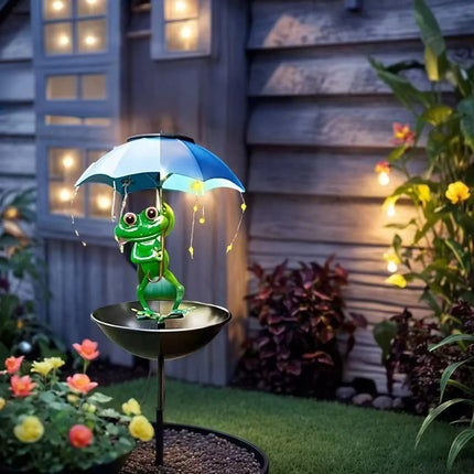 Rana De Decoración Exterior Jardín Con Luces Led Carga Solar Verde Rana