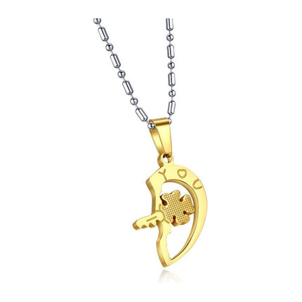 Collar Colgante Diseño De Llave Y Corazón I Love You Dorado Y Plateado