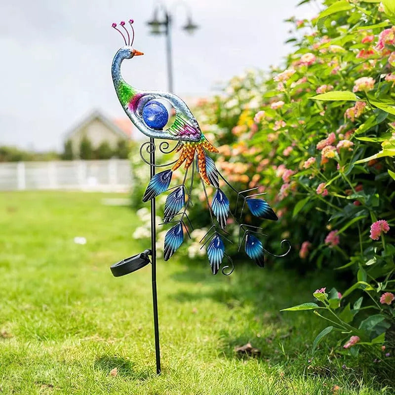Adorno Pavo Real Led Para Jardín Con Panel Carga Solar