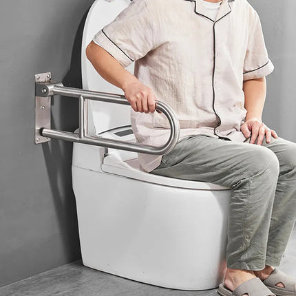 Barra Agarradera Rebatible De Apoyo Doble Articulada De Baño Plateado