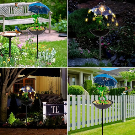 Rana De Decoración Exterior Jardín Con Luces Led Carga Solar Verde Rana