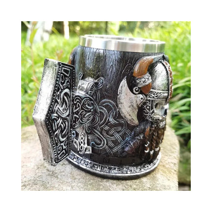 Jarra Taza Nórdica Vikingo Medieval Cerveza Café Té Gris Y Plateado