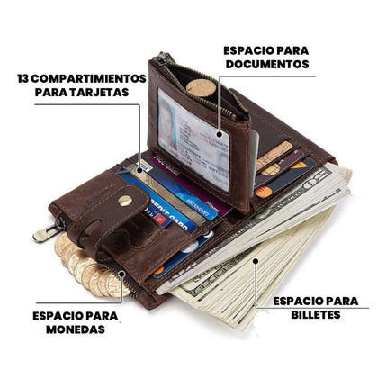 Billetera De Cuero Genuino Rfid Para Hombre Calidad Premium