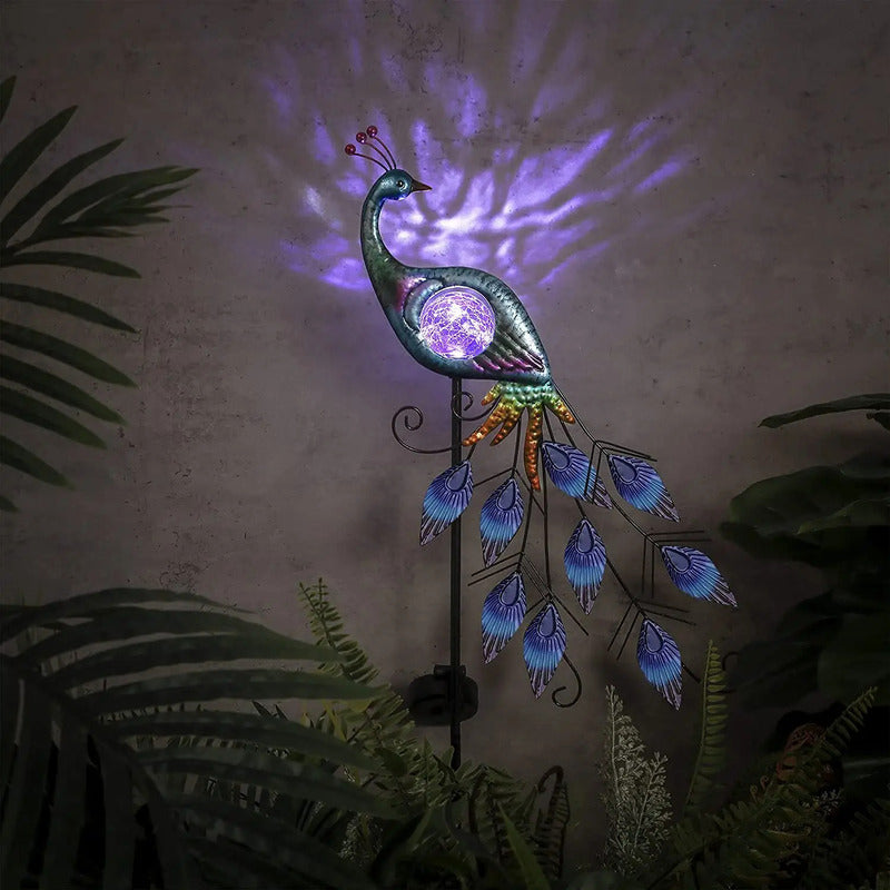 Adorno Pavo Real Led Para Jardín Con Panel Carga Solar
