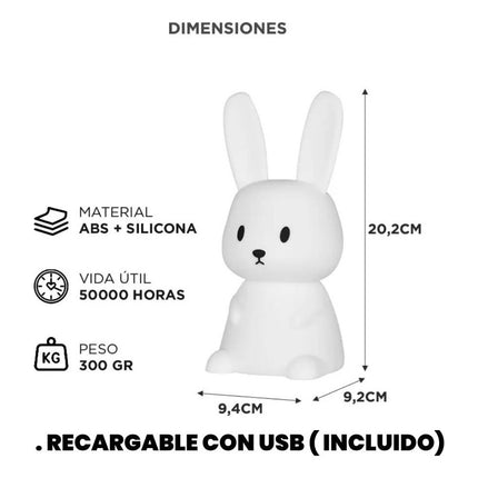 Lámpara De Noche De Conejo De Colores Bebés Niños Tactil Usb Blanco Multicolor