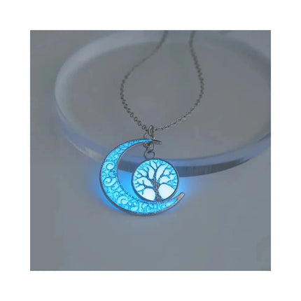 Collar Colgante Con Diseño De Media Luna Y Árbol Brillante Plateado