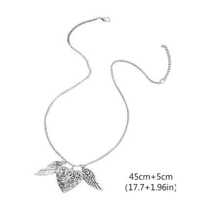 Collar Colgante Diseño De Corazón Enrejado Con Alas Plateado