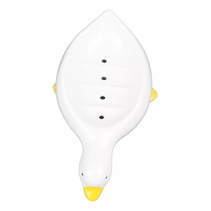 Jabonera De Ceramica Con Diseño De Pato Con Drenaje Blanco