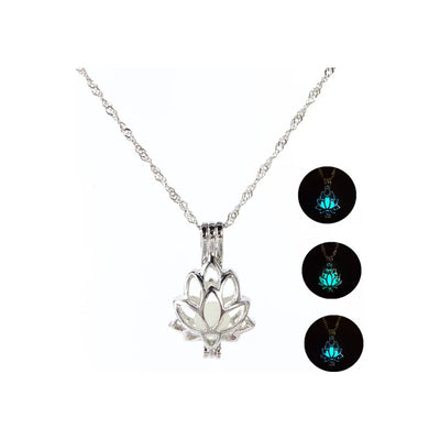 Collar Cadena Colgante Flor De Loto Fluorescente Verde