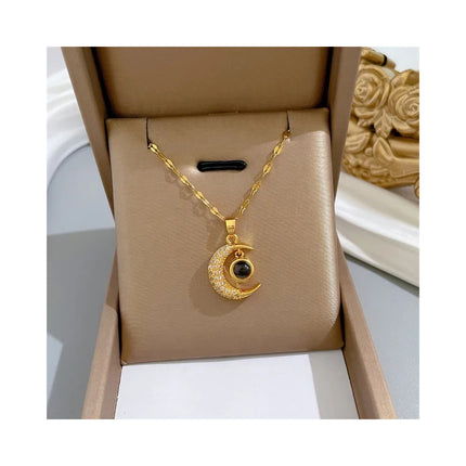 Collar Colgante De Dama Diseño De Luna Te Amo 100 Idiomas Dorado
